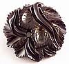 BP243 round black bakelite carved leaves pin